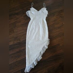 New Theia White Shimmer Sequin Rehearsal Bridal‎ Reception Formal Midi Dress 4